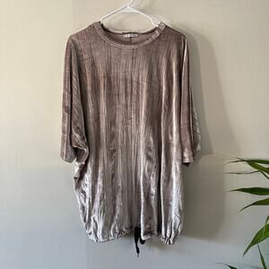 Zara Velvet Tunic Dress Womens Medium Mauve Short Sleeve Drawstring Hem